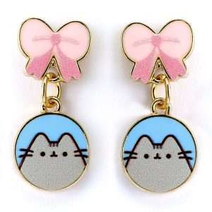 Pusheen Gold Plated Bow Drop Earrings