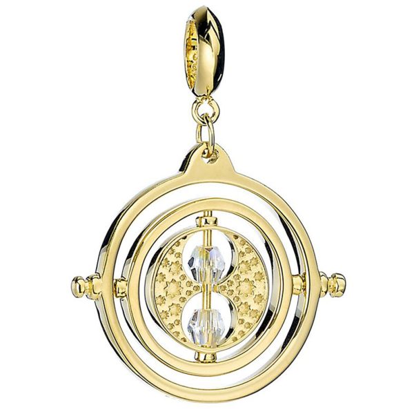 harry potter gold plated crystal charm time turner