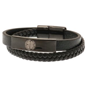 celtic fc black ip leather bracelet