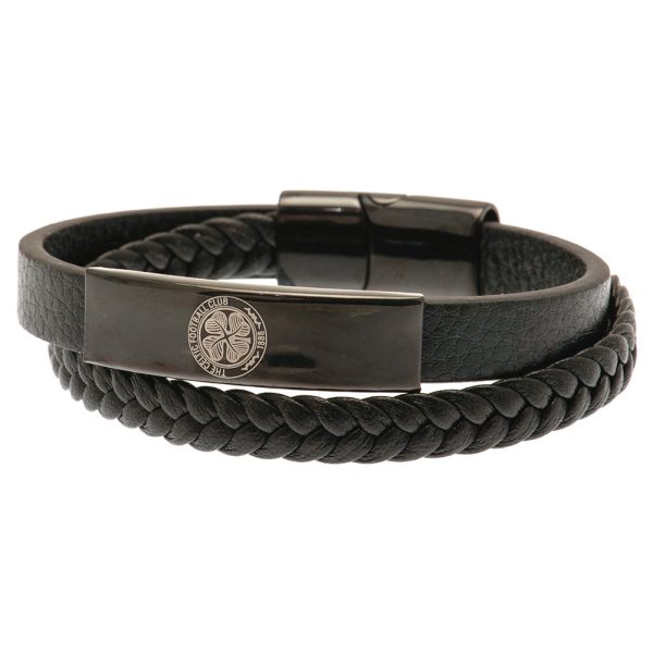 celtic fc black ip leather bracelet