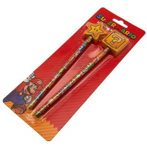 super mario 2pk pencil & topper set