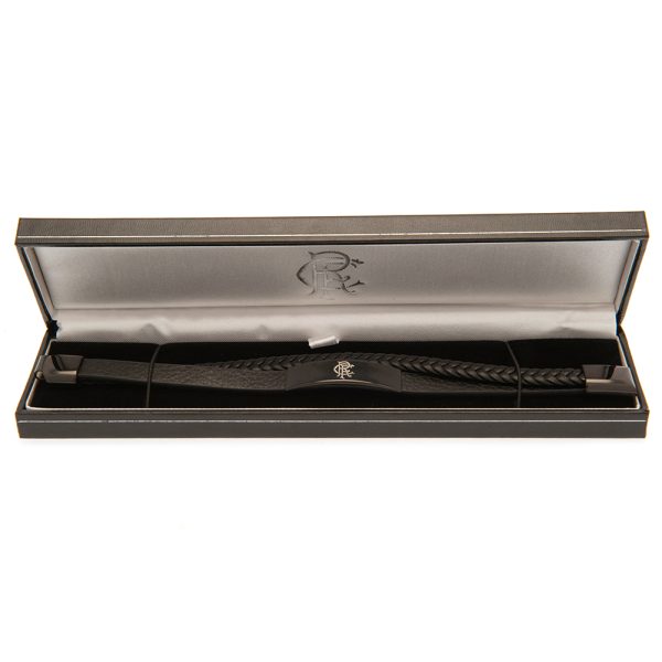 rangers fc black ip leather bracelet