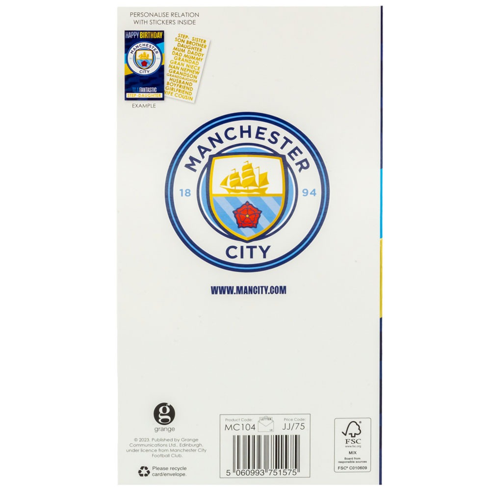 manchester city fc personalised birthday card