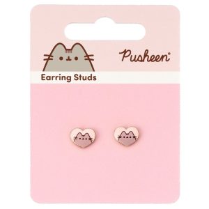 pusheen gold plated heart stud earrings