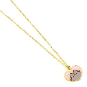 pusheen gold plated heart necklace