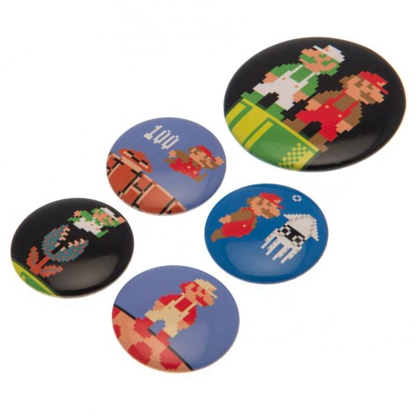 super mario retro button badge set