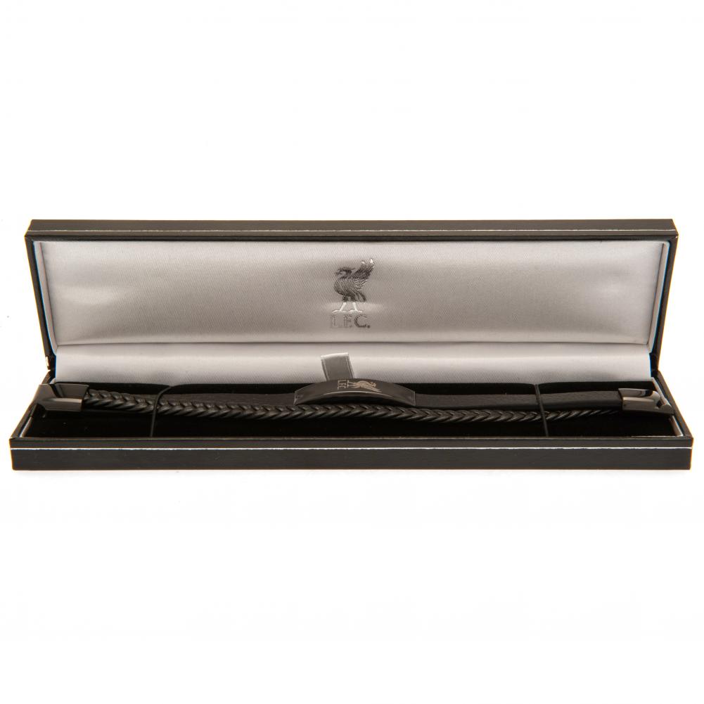 liverpool fc black ip leather bracelet