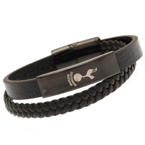 tottenham hotspur fc black ip leather bracelet