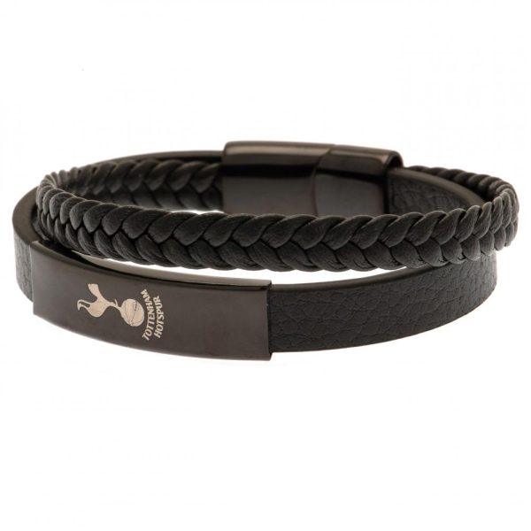 tottenham hotspur fc black ip leather bracelet