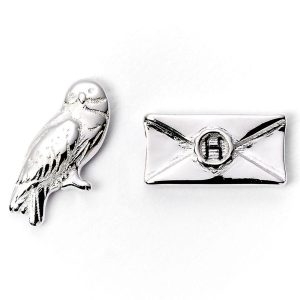 harry potter silver plated hedwig owl & letter stud earrings