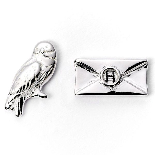 harry potter silver plated hedwig owl & letter stud earrings
