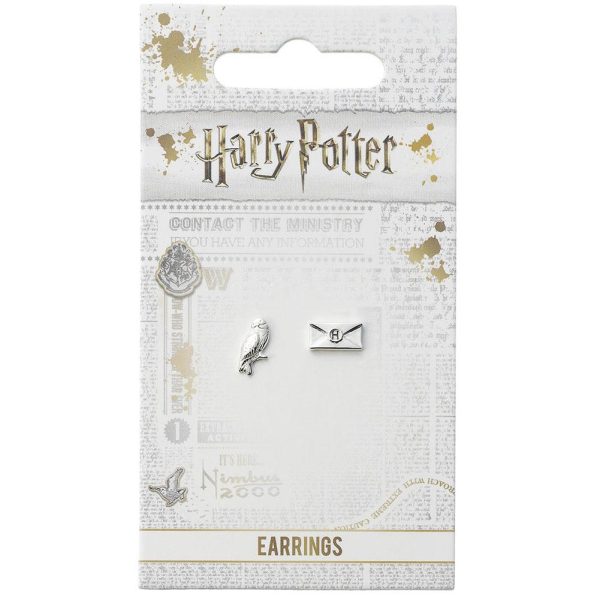 harry potter silver plated hedwig owl & letter stud earrings