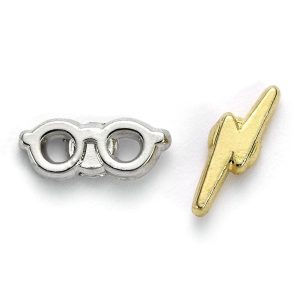 harry potter silver plated lightning bolt & glasses stud earring