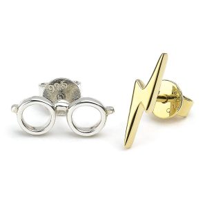 harry potter sterling silver earrings lightning bolt & glasses