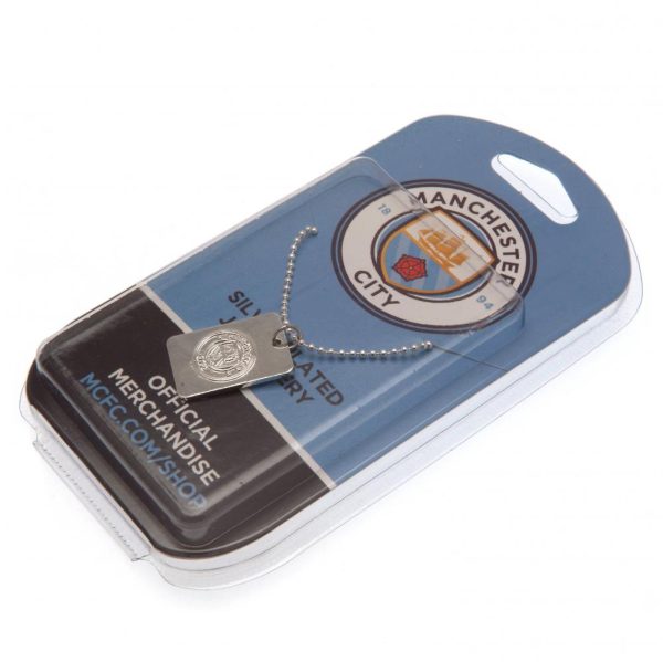 manchester city fc silver plated dog tag & chain