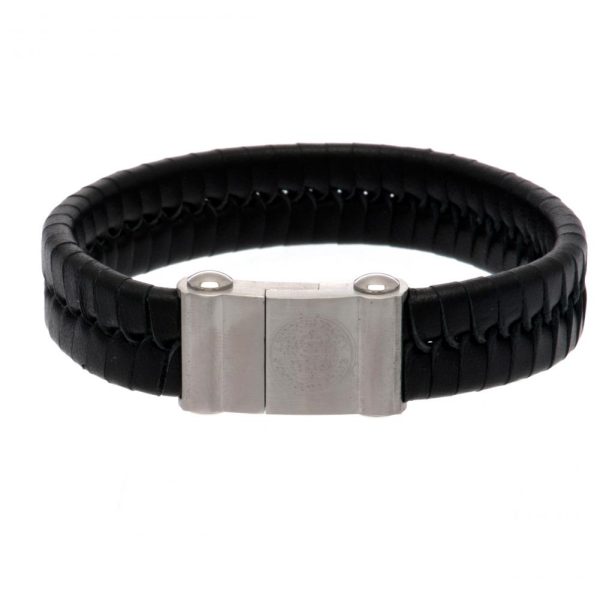 leicester city fc single plait leather bracelet